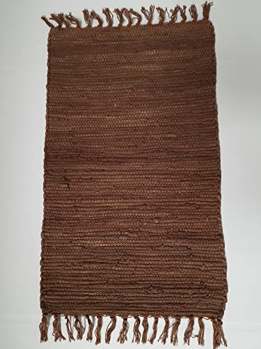 Kottig Fleckerl Handweb Teppich Fleckerlteppich Uni 70x140 Garmisch Flickenteppich Einfarbig (Braun)