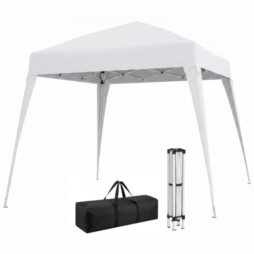 Outsunny Carpa Plegable 2,4x2,4 m Pop-up Altura Ajustable Anti-UV Blanco | Cenador Pabellón de Jardín, Bolsa de Transporte, Impermeable, Gazebo para Camping, Fiestas, Exterior