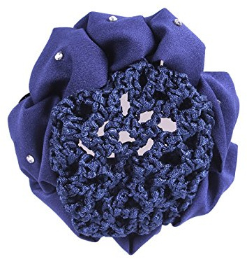 QHP Haarschleife Flower Haarnetz elastisch Universalgröße Strass diverse Farben (navy)