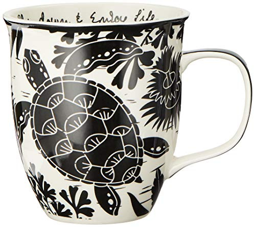 Karma Gifts 16 oz Black and White Boho Mug Sea Turtle - Cute Coffee and Tea Mug - Ceramic Coffee Mugs for Women and Men, 1 Count (Pack of 1)