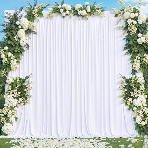 10x10 White Backdrop Curtain for Parties Wedding Wrinkle Free White Photo Curtains Backdrop Drapes Fabric Decoration for Baby Shower 5ft x 10ft,2 Panels