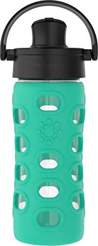 Lifefactory 12-Ounce Glass Water Bottle with Active Flip Cap and Protective Silicone Sleeve, Kale