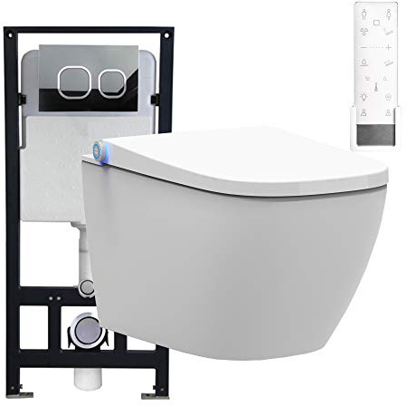 WC-Komplettpaket 26: BERNSTEIN DUSCH-WC PRO+ 1104 und Soft-Close Sitz mit Vorwandelement G3004A und Betätigungsplatte vorne, Betätigungsplatte:Modell weiß Glas