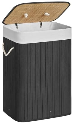21Bamboo Eleganter Bambus Wäschekorb 72L mit Deckel – Stabiler & Faltbarer Wäschesammler, Herausnehmbarer Wäschesack, für Badezimmer, Schlafzimmer oder Kinderzimmer – Natürliche Optik (schwarz)