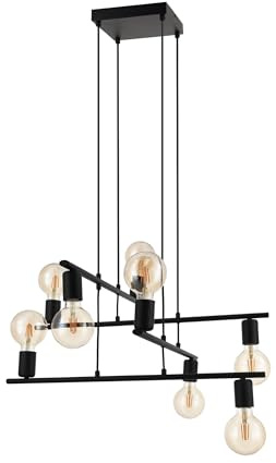 EGLO Pendelleuchte Mezzana, 8 flammige Hängelampe Vintage, Industrial, | Hängeleuchte aus Stahl in Schwarz, Esstischlampe, Wohnzimmerlampe hängend mit E27 Fassung