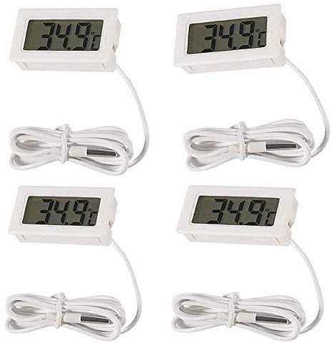4pcs Digital LCD Thermometer Temperature Monitor with External Probe Digital Refrigerator Thermometer LCD, for Fridge Freezer Refrigerator Aquarium（Cable Length:1M）Centigrade