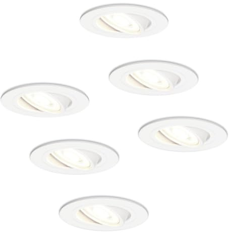 HOFTRONIC 6er Set Pittsburg LED Einbaustrahler - GU10 4 Watt 345 Lumen - 4000K neutralweiß - Dimmbar - Rund - Schwenkbar - IP20 Innen - Weiß
