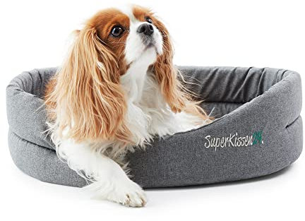 SuperKissen24. Hundebett für Kleine Mittel und Große Hunde oder Katze- Waschbar Hundekissen - Oeko-TEX-Zertifikat - Wasserdicht Hundesofa - Oval - 48 cm x 42 cm - Flachs Grau