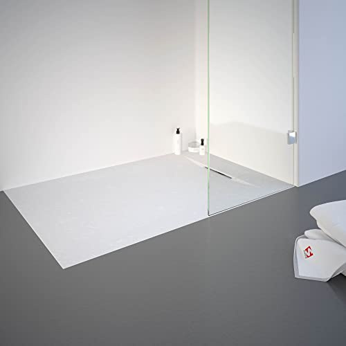 Schulte Duschwanne DWM-Tec mit Steinstruktur Mattweiß 80x120 cm, Mineralwerkstoff, Oberfläche aus Steinstruktur, barrierefrei, extraflach, geringes Eigengewicht