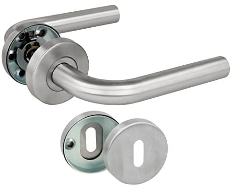 Amig - Set di maniglie con rosetta per porte | Mod. 4RGX | 135 x Ø19 mm | Quadretto da 8 mm | Design elegante e semplice | Acciaio inossidabile argento opaco