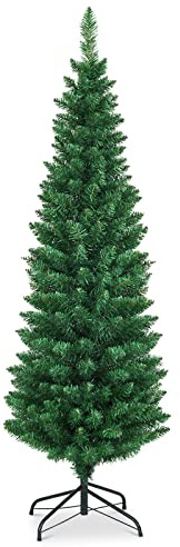 LIFEZEAL Slim Albero di Natale Artificiale 150 cm, Foltissimo, 220 Rami, in PVC Ignifugo, Christmas Tree, Base Pieghevole in Acciaio, Montaggio Facile, Interno, Esterno, Decorazione Natalizia