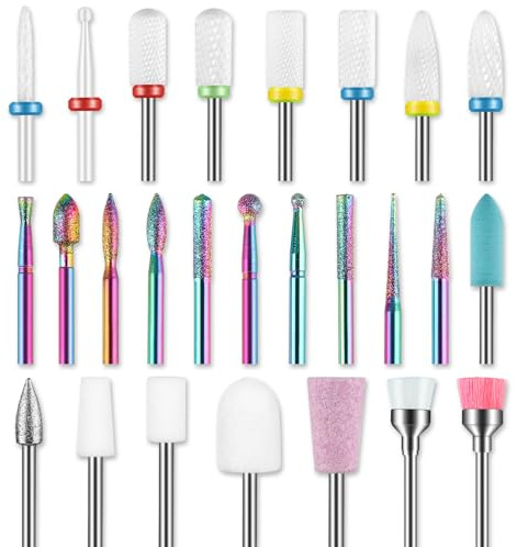 26 Pezzi Punte Fresa Unghie, Punte per Trapano per Unghie Professionali da 3/32 di Pollice per Cuticole, Punte in Ceramica/Diamante per la Rimozione di Unghie in Gel Acrilico, Manicure e Pedicure
