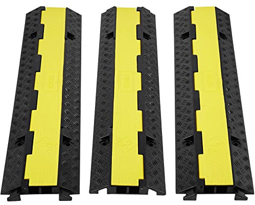 VEVOR Passacavo in Gomma per Protezione dei Cavi Tubi a Pavimento 3 Pezzi 2 Canali 3 x 3 cm, Rampa Passacavo Modulare a Pavimento per Cavi Impermeabile Carico Max. 5443 kg