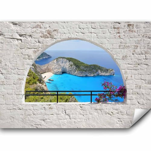 murando - Fototapete Premium-Vlies Strand Meer Fenster, 300x210 cm, Full HD | Premium-Vliesstoff, Full HD Druck, hochwertige Verarbeitung fürs Wohnzimmer, schnelle Montage, lichtbeständig, geruchsfrei