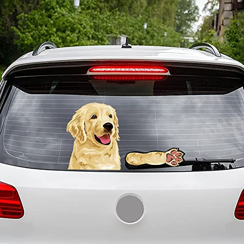 Leniutor Dog Puppy Rear Wiper Sticker, Cute Pug Golden Retriever Reusable PVC Rear Wiper Sticker for Car Window Windshield Animal Wiper Decal (Golden Retriever)