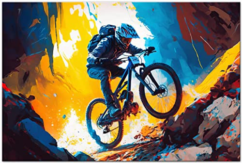 Printonia Leinwand-bild 120x80cm Fahrrad Rad MTB Mountainbike Abstrakt Radsport Art Bilder Dekoration Wandbild Kunstdruck