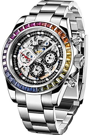 Pagani Design Herren Automatikuhr Diamant Regenbogen Automatik Mechanisch Wasserdicht Edelstahl Chronograph Skelett Herren 40mm