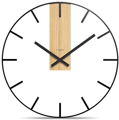 Cander Berlin UNDIS XXL Vintage Wanduhr lautlos 60 cm Metall Holz Eichenurnier ohne Tickgeräusche groß modern schwarz Wohnzimmer