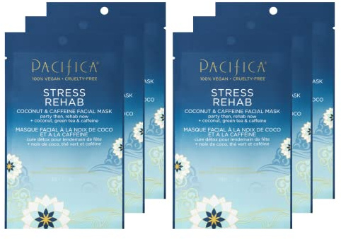 Pacifica Beauty Skin Rehab Coconut and Caffeine Facial Mask, Skincare, Green Tea, Helps with Puffiness and Redness, Face Mask, Sheet Mask, Face Care, All Skin Types, Vegan (6 Sheets)