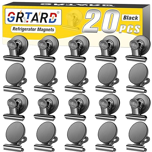 Grtard 20 Pack Magnetic Clips Heavy Duty, Magnet Clips for Fridge, Refrigerator Magnets with Clips, No-Scratch Strong Magnetic Clips for Refrigerator, Whiteboard, Cruise Cabins, Locker (Black)