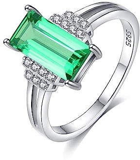 Bellitia Jewelry Sterlingsilver 925 simulerad grön smaragd och zirkon ring dam bandring vigselring förlovningsring, Smaragd
