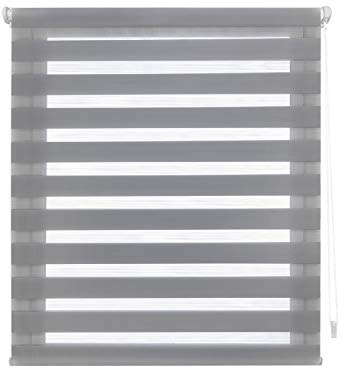 Decorblind Doppellagiges Rollo ohne Werkzeug und ohne Bohren, Maße Rollo: 55 x 130 x 130 cm/Stoffmaß 52 x 125 cm, für Nacht und Tag, Grau, für Fenster