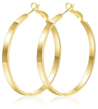 ALEXCRAFT Thick Hoop Örhängen Guld Stora Runda Örhängen Hoop Örhängen Dam Present för kvinnor Flickvän Mamma Tjej 50mm