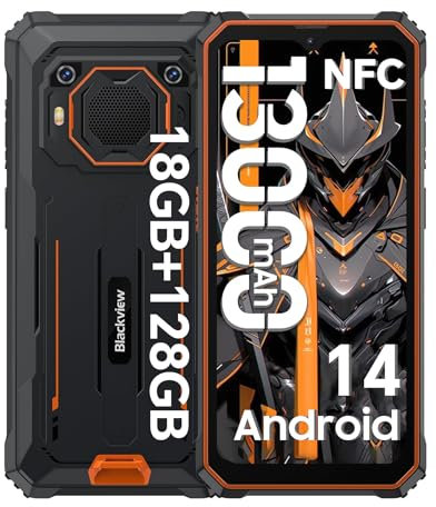 Blackview BV6200 Pro 13000mAh Outdoor Handy Ohne Vertrag Android 14,18GB+128GB Outdoor Smartphone Wasserdicht,98DB Lautsprecher,Helio P35 2.3Ghz,6.56 HD+ Baustellenhandy, Dual 4G/OTG/GPS/13MP/NFC