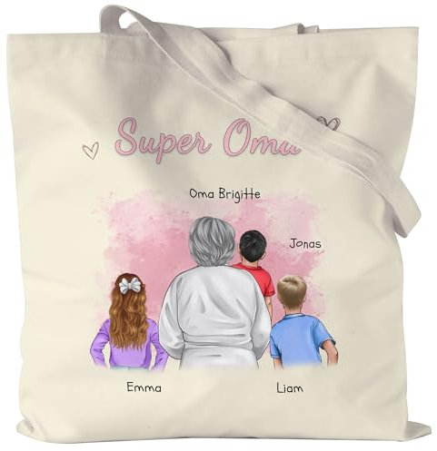 Kiddle-Design Oma Jutebeutel personalisiert 3 Enkel Geburtstagsgeschenk - Geschenk Omi mit Enkeltochter Enkelsohn - Beste Oma der Welt