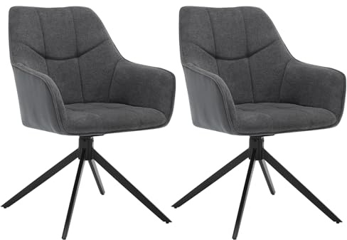 WOLTU Chaises de Salle à Manger Pivotantes Lot de 2, Chaise de Cuisine Pivotante avec Pieds en Métal Noir, avec Dossier, Chenille et Velours Côtelé, Gris Foncé, EZS08dgr-2