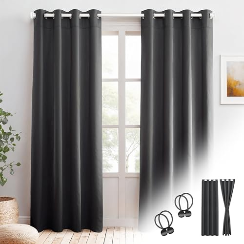 Cozyor Verdunklungsvorhänge Gardinen 2er Set mit Magnet-Raffhalter Thermogardine gegen Kälte, verdunkelnd, grau Nebula, Gardine mit Ösen für Schlafzimmer, Wohnzimmer, Kinderzimmer 240x135 cm