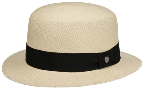 LIERYS Panamahut Eleganter Strohhut mit Ripsband Naturfarbener Hut Made in Ecuador Damen Herren Frühjahr Sommer Natur-schwarz S (55-56 cm)