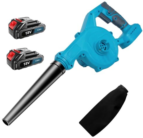 Laubbläser，Kompatibel mit Makita Akku, mit 2x3000mAh Akku und Ladegerät, 18V Ersatz 2-in-1 für Staubsammelfunktion, Staubsammler, Staubsauger Von der Elektrikerüberwachung