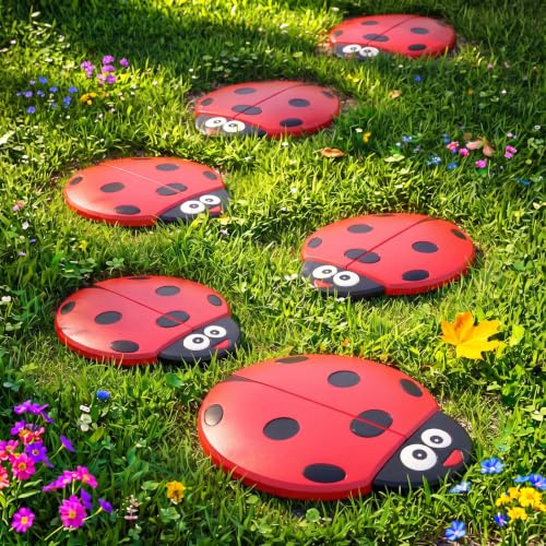 Landical 6 Stück Marienkäfer Trittstein Garten Trittsteine Gehweg Dekostein für Garten Dekor Outdoor Blumenbeete Hofdekorationen | Schmetterlings-Dekostein, Kunstharz-Trittstein für Garten, Rasen, Gehweg, Terrasse, Veranda, 3 Farben