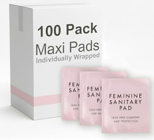 100 Bulk Pads with Wings Individually Wrapped for Women Homeless, Postpartum, Hospitals, Feminine Incontinence Menstruation Sanitary Pads for Women