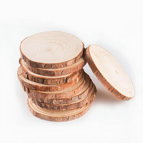 DAHI 15 Pz Dischi Legno da Decorare 10-12cm, senza Buco, Dischetti Legno Grezzo Naturale, per Fai da Te, Matrimoni, Decorazioni da Tavolo