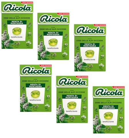 Ricola® | Caramelos duros de menta de montaña | Caramelos de Hierbas Suizas Sin Azúcar - 6 Cajas (300 Gr)