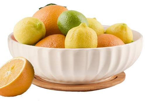 Opeikla Large Ceramic Fruit Bowl for Kitchen Counter, 10-Inch White Fruit and Vegetable Bowl, Decorative Serving Bowl for Home