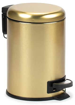 TATAY Badezimmer Mülleimer 3L mit Pedal | Hygienisches, berührungsloses Öffnen | Soft-Close, geräuschloser Deckel | Herausnehmbarer Inneneimer | 17,5 x 22,5 x 25 cm – Nordic Modell – Gold