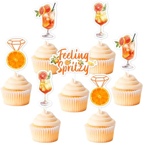 Sursurprise 36Pcs Gefühl Spritzy Cupcake Toppers, Aperol Spritz Braut Dusche Dekoration, Cocktail Bachelorette Verlobung Hochzeit Dekorationen, Orange Zitrus Party Supplies