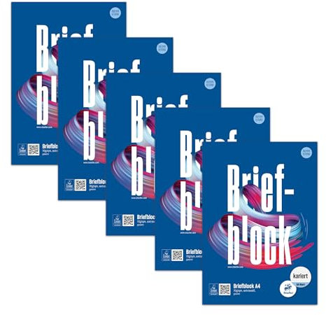 Staufen Style Briefblock - 5 Blöcke je 50 Blatt Briefpapier, DIN A4, 70 g/m², kariert (5 mm), geleimt