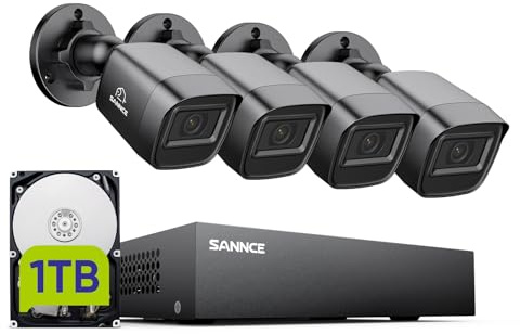 SANNCE Sistema de cámaras de Seguridad 8CH 1080P con grabadora DVR CCTV + 4 cámaras con Cable con 1TB, visión Nocturna de hasta 20 m, Alarma por detección de Movimiento, Acceso Remoto