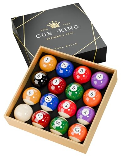 Cue-King Poolbollar, klass 5 cm UK storlek, biljardbord, biljardbollsset, premiumkvalitet, fläckar och ränder design