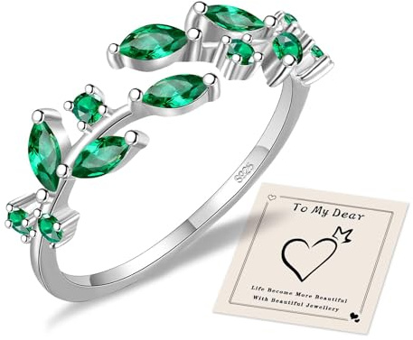 HEEYA Ring sterlingsilver, 925 ringar för damer, bladgren, ring med 5A zirkonia, öppen, justerbar fingerring, hypoallergen, tumringar, unisex, smycken med presentförpackning, One-Size, Silver, Kubisk