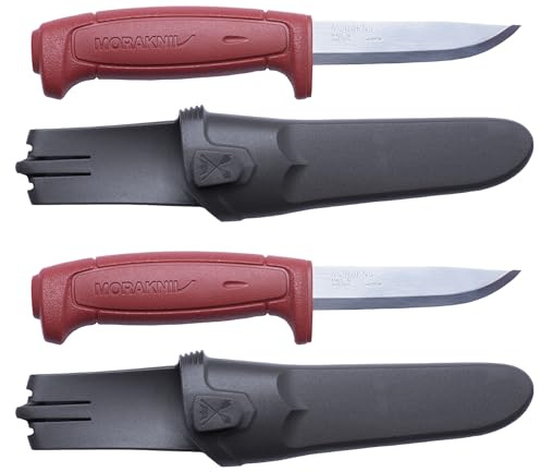 Morakniv Messer mit Scheide für Handwerker - 2-Pack Rot - Basic 511 C - Mora Messer Feststehende Klinge aus Kohlenstoffstahl - 2,0 mm - Hergestellt in Schweden - Outdoormesser feststehend