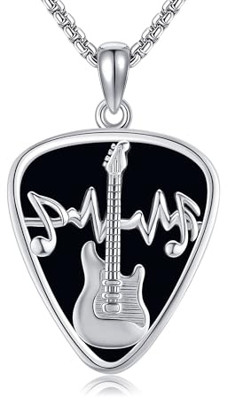 ONEFINITY gitarrplock-halsband 925 sterlingsilver gitarr halsband svart onyx musiknot hänge smycken för musikälskare män och kvinnor, Ingen ädelsten