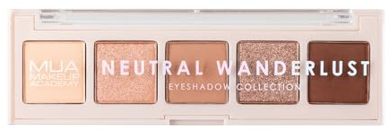 MUA Makeup Academy 5-Shade Eye Shadow Palette, Neutral Wanderlust, Highly Pigmented Matte & Shimmer Blend, Vegan and Cruelty Free