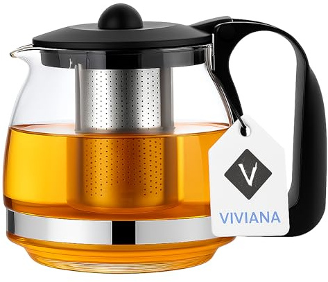 Viviana Glas‑Teekanne „Shov Edition“ – hitzebeständige Teekanne mit Edelstahl‑Infuser, ideal für losen Tee & Klarglas-Optik (1250ml)