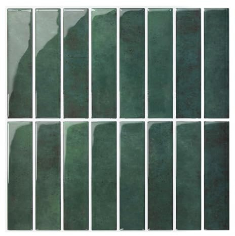 COMSTICKC Piastrelle Adesive Cucina Bagno 3D, Verde, Mattonelle Adesive Bagno, 10 Pezzi Murali Autoadesivo Cucina Decorativi, Impermeabili e Facili da Pulire(30,5x30,5cm)