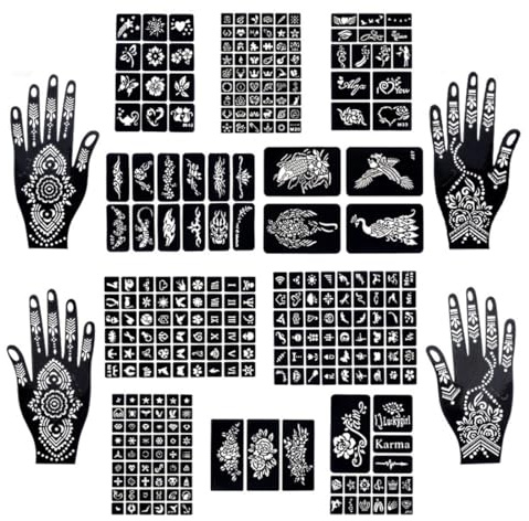 UZEXYA Stencil Tattoo Kit Completo, 14 Fogli con 247 Stencil Tatuaggi Temporanei Riutilizzabili, Adesivi Professionali per Body Art e Face Painting, Design Artistici per Feste e Eventi Speciali